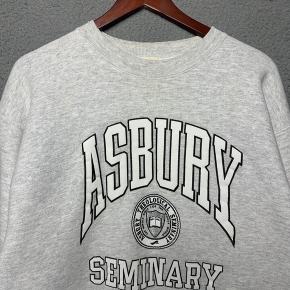 VTG Ashbury Seminary Sweater Adult Large Gray Pullover 90s Crewneck Collegiate - Picture 2 of 10